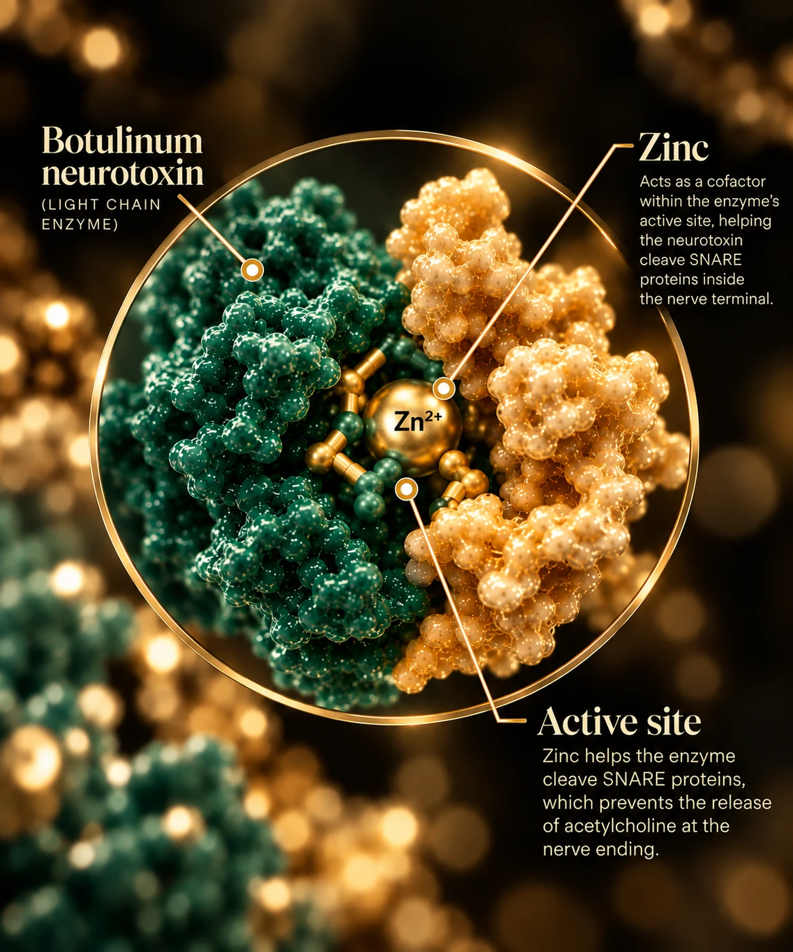 How zinc supports botulinum neurotoxin activity — zinc acts as a cofactor in the enzyme's active site, helping cleave SNARE proteins at the nerve terminal